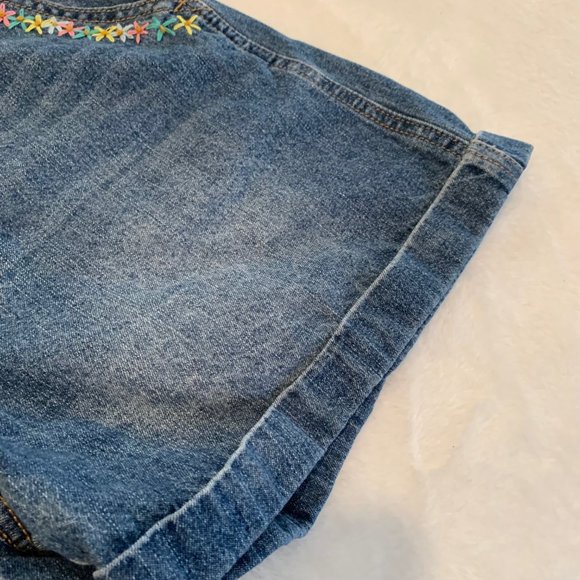 Chip Clip Medium Wash Embroidered Zip Front Short Overalls Size M - Picture 8 of 16